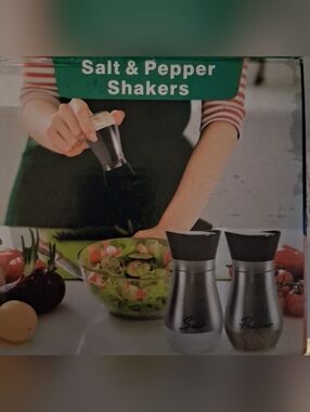 Stainless Steel Salt & Pepper Shaker Set with Black Tops